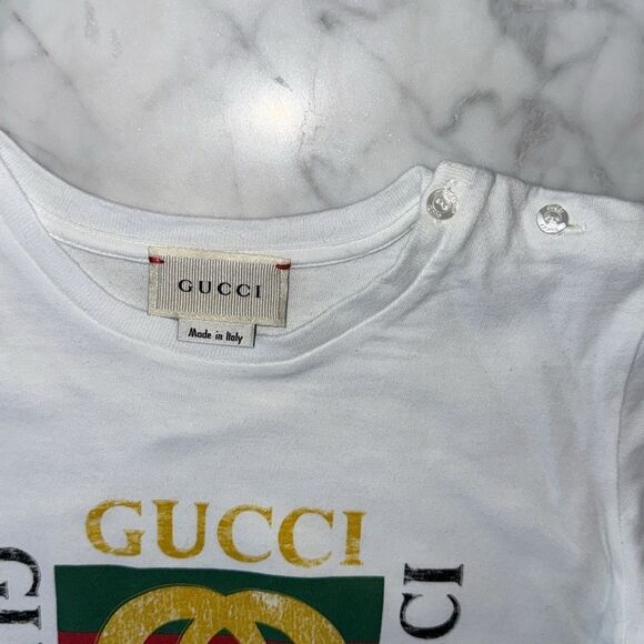 Gucci White and Green Short Sleeve Tees 36M - Picture 4 of 8